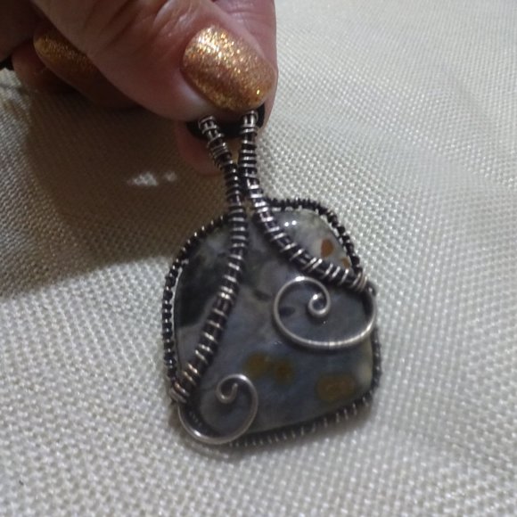 Gorgeous "PICASSO JASPER" Handmade Sterling Wire-Wrapped Pendant/Necklace #948A - Picture 3 of 3